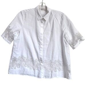 River Island Boxy Sheer Floral Button Up Crop Shirt Lightweight Airy White Fairy